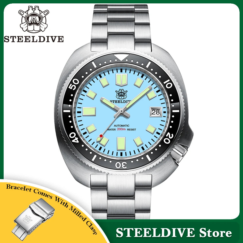 STEELDIVE New Arrival 44mm SD1974 Orange Dial Ceramic Bezel Super Luminous 200m NH35 Automatic Dive Watch with Milled Clasp