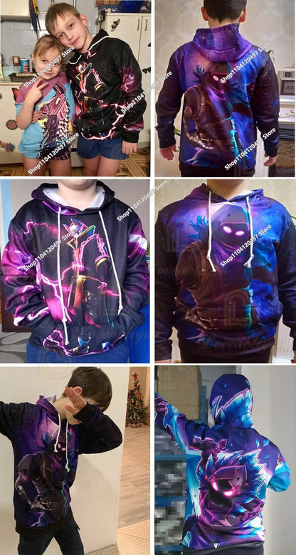 Children's Fortnite Hoodies Cartoon Casual Hooded Coat Autumn Men Soft Pocket Sweatshirts Male Loose Tops Long Sleeve Clothes