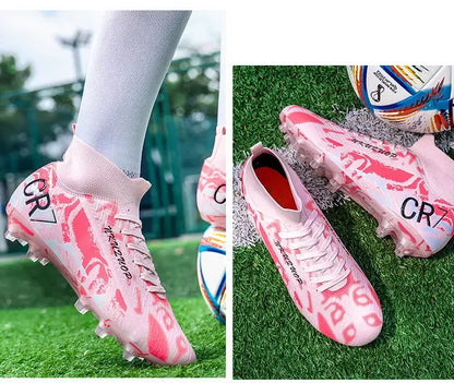 Unisex Teen Low Top Football Shoes Lightweight Elastic Sole Anti Slip Short Spikes Lawn Field Match Training Sneakers