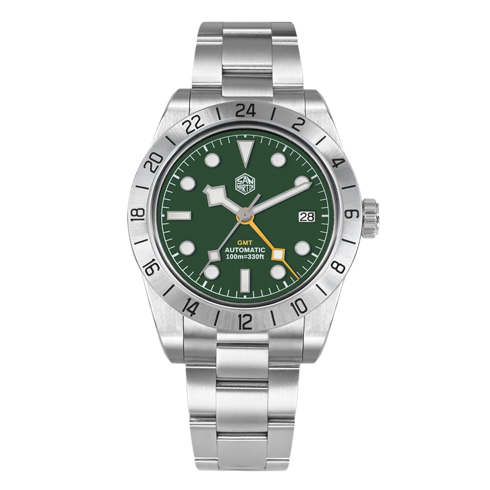 San Martin Nuevo reloj mecánico automático NH34 BB GMT de 39mm, reloj deportivo de zafiro, luminoso, impermeable 100m para hombre, Relogio SN0054