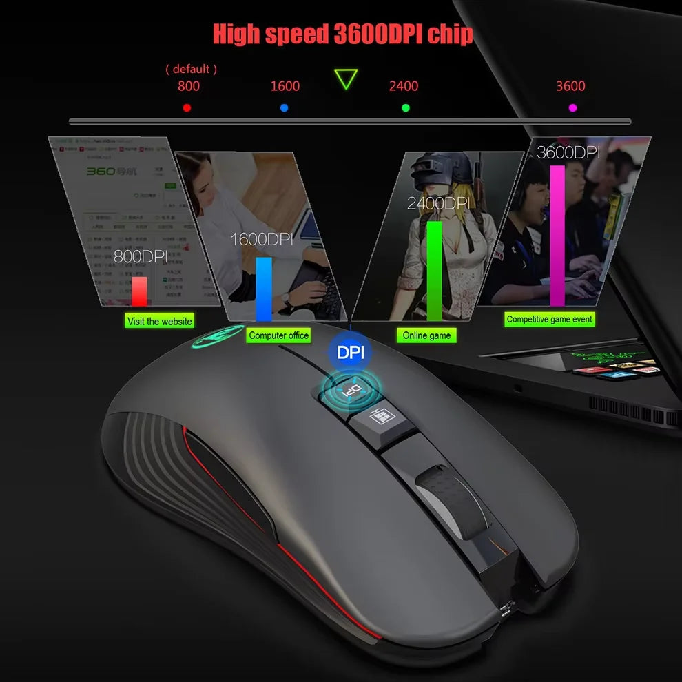 Wiederaufladbare kabellose USB-Maus für Rechtshänder, Type-C-Maus für Laptop und Computer, leiser Klick, hintergrundbeleuchtete Gaming-Maus, 3600cpi