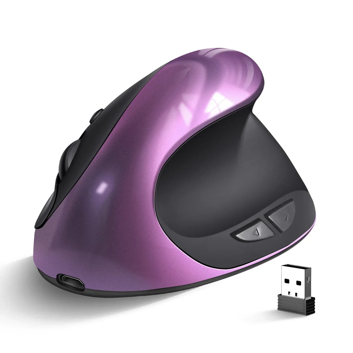 BTS-908 Najbolje prodajana polnilna navpična ergonomska brezžična miška z 2.4G USB sprejemnikom, nastavljivo ločljivostjo 1600 DPI in 6 gumbi