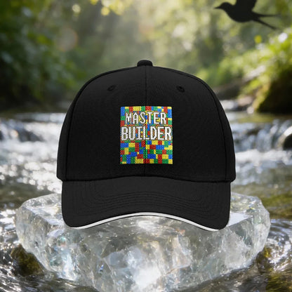 Farbenfrohe Baseballkappe im Bauklotz-Stil „MASTER BUILDER“ im Sandwich-Design, Unisex, leicht, verstellbar, Outdoor-Sonnenhut, ideal für Gi