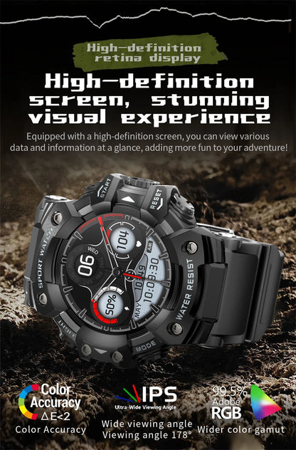 New Military Sports Smart Watch Men 100+ Sports Outdoor Fitness Compass Heart rate BT Call Waterproof Smartwatch For iOS Android