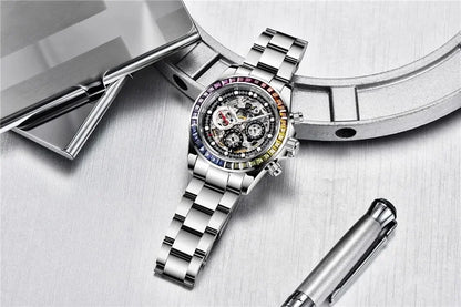 PAGANI Design Men Automatic Mechanical Watch Rainbow Rainbow Circle Skeleton Dial Stainless Steel Sapphire Sports Watches