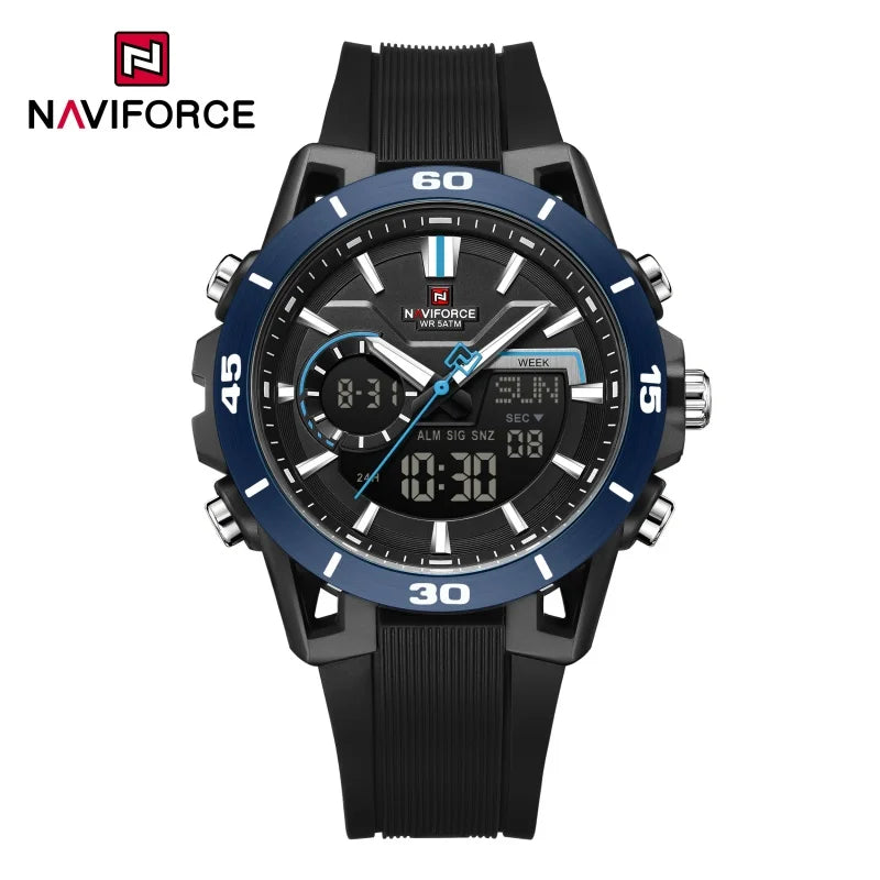 NAVIFORCE Men's Watch Dual Display 50M Waterproof Countdown Chronograph Alarm Clock Male Fashionable Sports Wristwatch NF7135