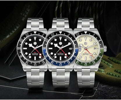 San Martin 39mm NH34 GMT Men Luxury Watch Bidirectional Aluminum Bezel Automatic Mechanical Sapphire 100M Waterproof  SN0109