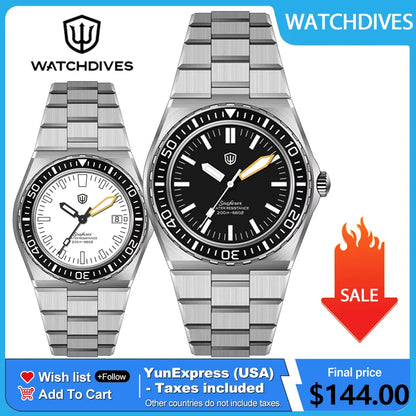 Watchdives WD0017 41mm Men Watch Ronda 515 VH31 Sweep Second Quartz Watches Sapphire Crystal 200M Waterproof Stainless Steel