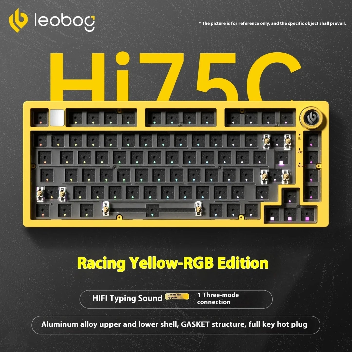 Kit de Teclado Mecânico LEOBOG Hi75C 3 Modos/Com Fio Hot-Swap com Botão Rotativo RGB, Liga de Alumínio, Montagem Gasket, Kit de Teclado Hi75C Personalizado para PC, Presente