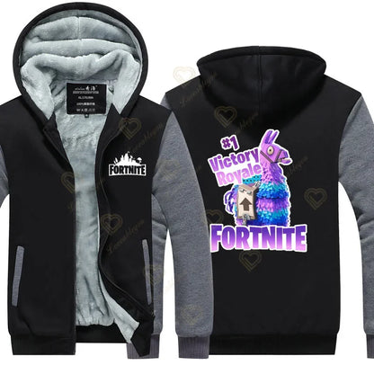 Hanorace luminescente „Winter Warm Fortnite” pentru bărbați și femei, hanorace de joc și cosplay, din fleece gros, cu fermoar, jachete și paltoane pentru cupluri