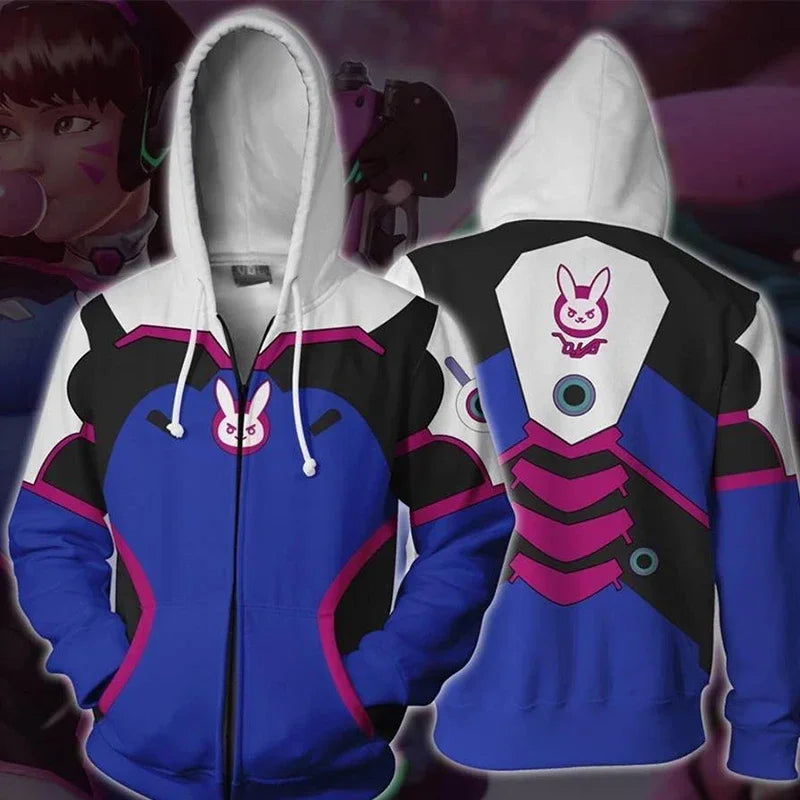 Anime Game Hoodie Sweatshirt 3D Printing Overwatch D.Va DJ Cosplay Costume Women Men Couple Hooded Jacket Top Clothing