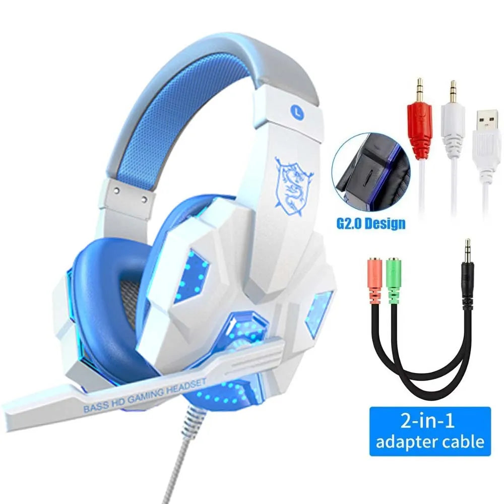 Casque de jeu RGB avec microphone, écouteurs filaires supra-auriculaires, légers, pour PC, PS4, PS5, Xbox, ordinateur portable ﻿