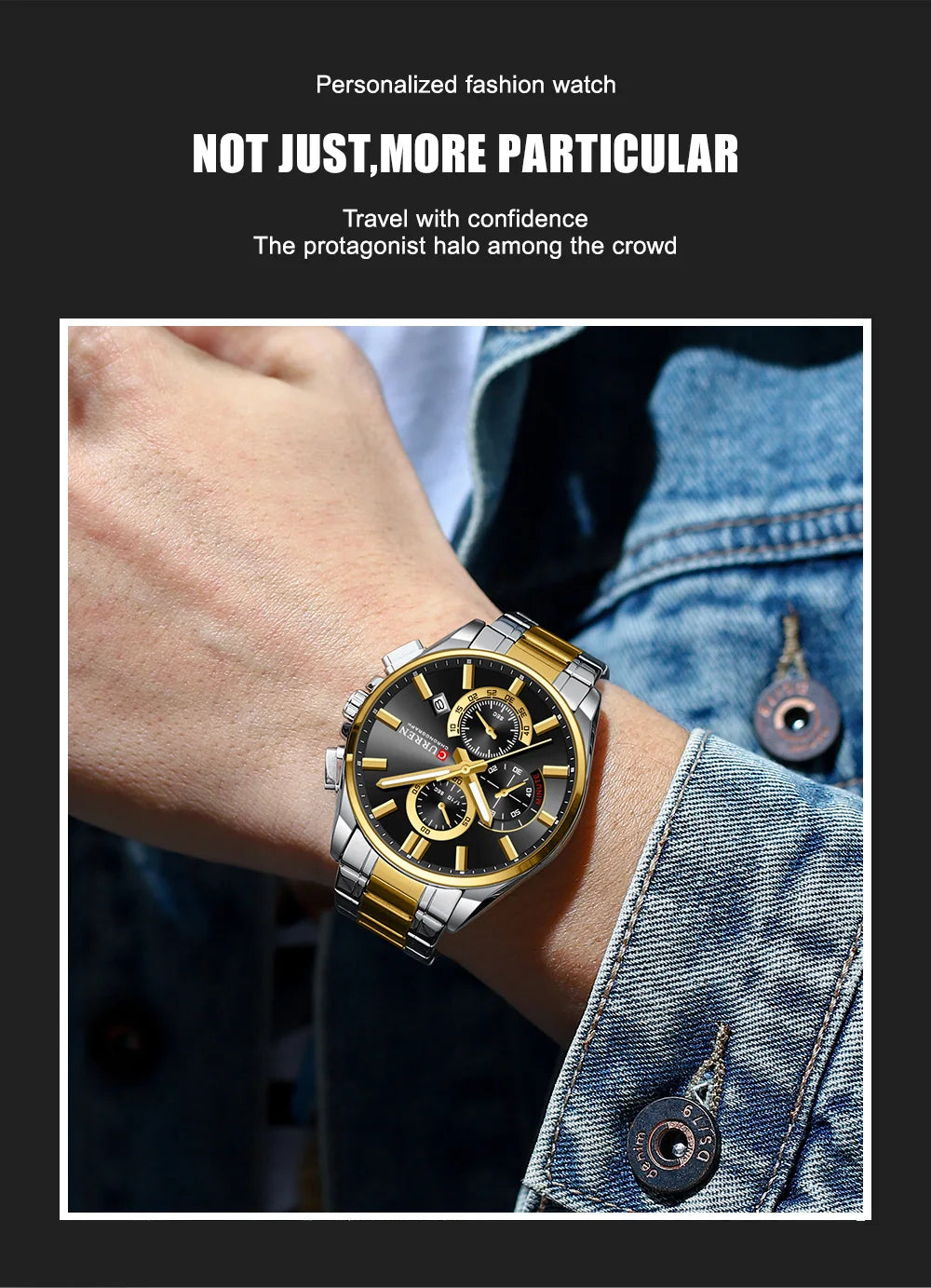 CURREN Men's Stainless Steel Chronograph Watches with Luminous Hands,Triple Sub-Dials Auto Date Fashion Design Quartz Wristwatch