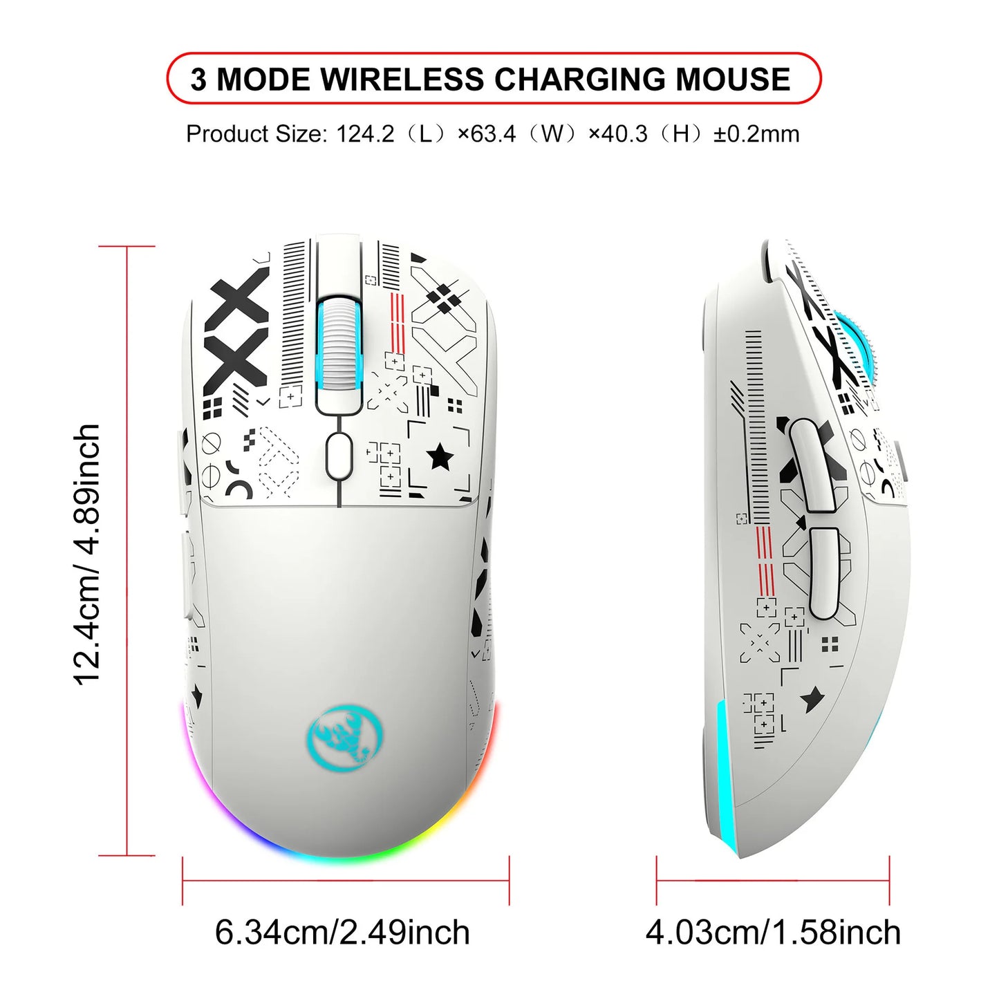 3 režimų „Bluetooth“ žaidimų pelė, įkraunama, 2.4G USB belaidė RGB apšvietimo pelė, skirta „iPad“, planšetiniam kompiuteriui, nešiojamajam kompiuteriui ir kompiuteriui