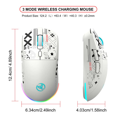 3 režimų „Bluetooth“ žaidimų pelė, įkraunama, 2.4G USB belaidė RGB apšvietimo pelė, skirta „iPad“, planšetiniam kompiuteriui, nešiojamajam kompiuteriui ir kompiuteriui