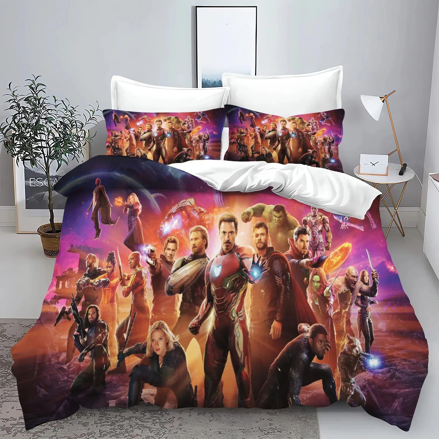 „The Avengers“ herojų antklodės užvalkalo ir pagalvės užvalkalo patalynės komplektas suaugusiesiems, berniukams ir mergaitėms, vaikų miegamojo dekoracija, viengulio, dvigulio ir didelio dydžio