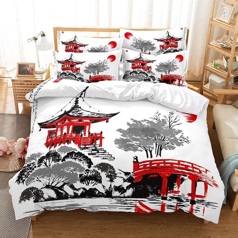 Bamboo Painting Duvet Cover Set Chinese Style Bedding Set Youth Linen Queen Size Bed Comforter Cover Set Fashion Bedding Set