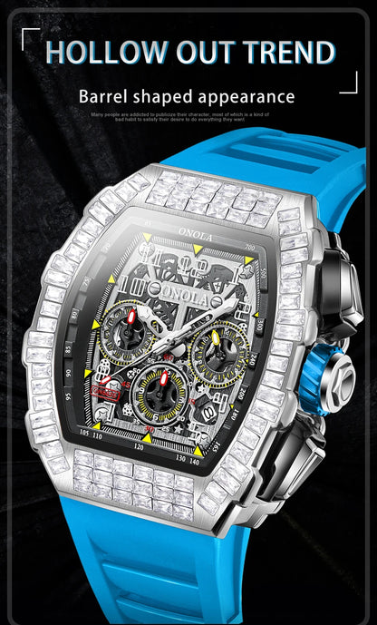 Hot Selling Fashion Fully Automatic Mechanical Watches Men ONOLA Unique Design with Diamond Inlaid Waterproof Tape Men's Watch