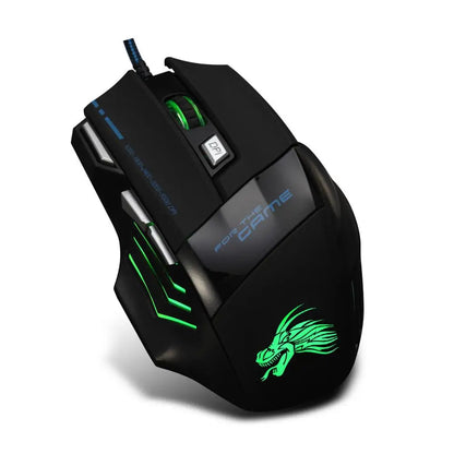Kabelgebundene Gaming-Maus mit 7-Farben-Hintergrundbeleuchtung, 5500 DPI einstellbar, schwarz, optische kabelgebundene Computer-Gaming-Maus für PC-Gamer und Desktop-Computer