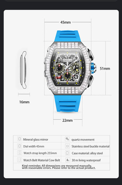 Hot Selling Fashion Fully Automatic Mechanical Watches Men ONOLA Unique Design with Diamond Inlaid Waterproof Tape Men's Watch