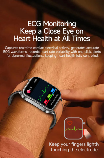 2026 New 650nm Laser Therapy Blood Fat Uric Acid Blood Pressure Smart Watch ECG+PPG Precise Health Monitor Smartwatches For Men
