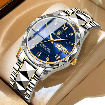 POEDAGAR Business Luxury Herrenuhr, wasserdicht, aus Edelstahl, beleuchtet, mit Datum und Wochentag, im Sport-Stil, mit Quarzwerk.