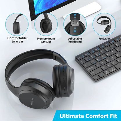 MeeGoo Wireless Headphones Bluetooth 5.4 Earphones Foldable Stereo Earphones Super Bass Noise Reduction Mic for Laptop PC TV New