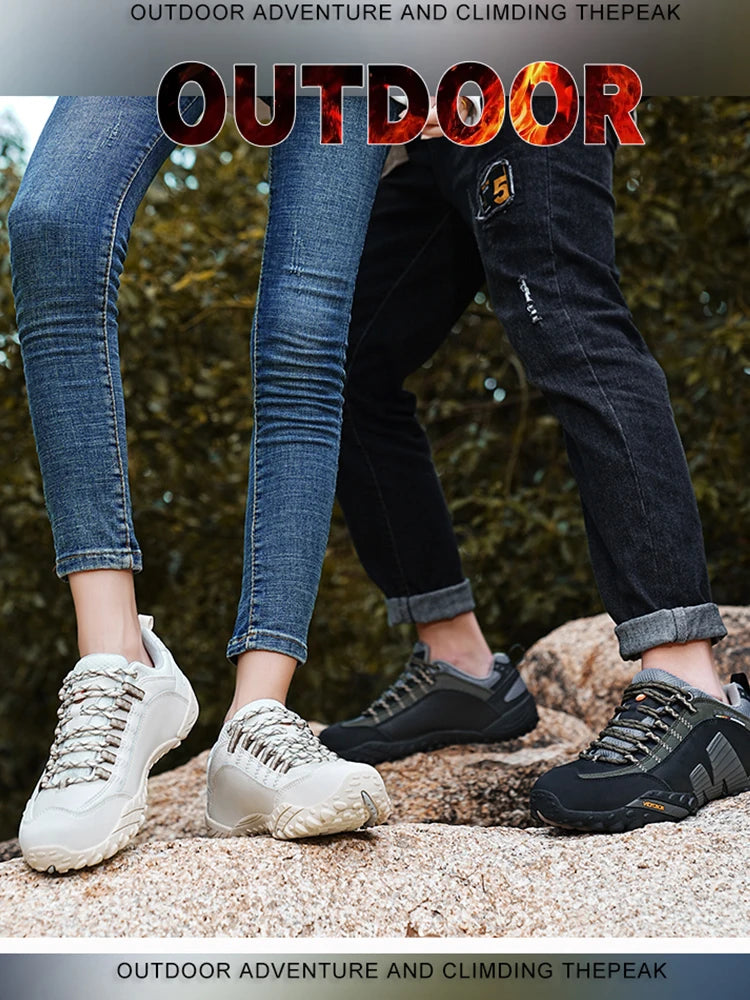 Sapatos de montanhismo para homem em couro genuíno, calçado desportivo outdoor antiderrapante, sapatos de montanhismo e caminhada respiráveis para turismo