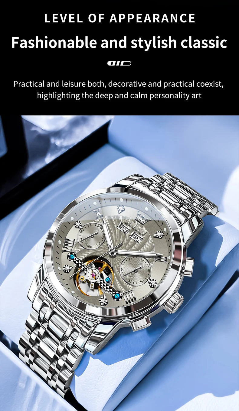 OLEVS 7088 Men Watch Luxury Brand Waterproof Skeleton Automatic Watch HD Fashion Business Men Mechanical Watch Reloj Hombre
