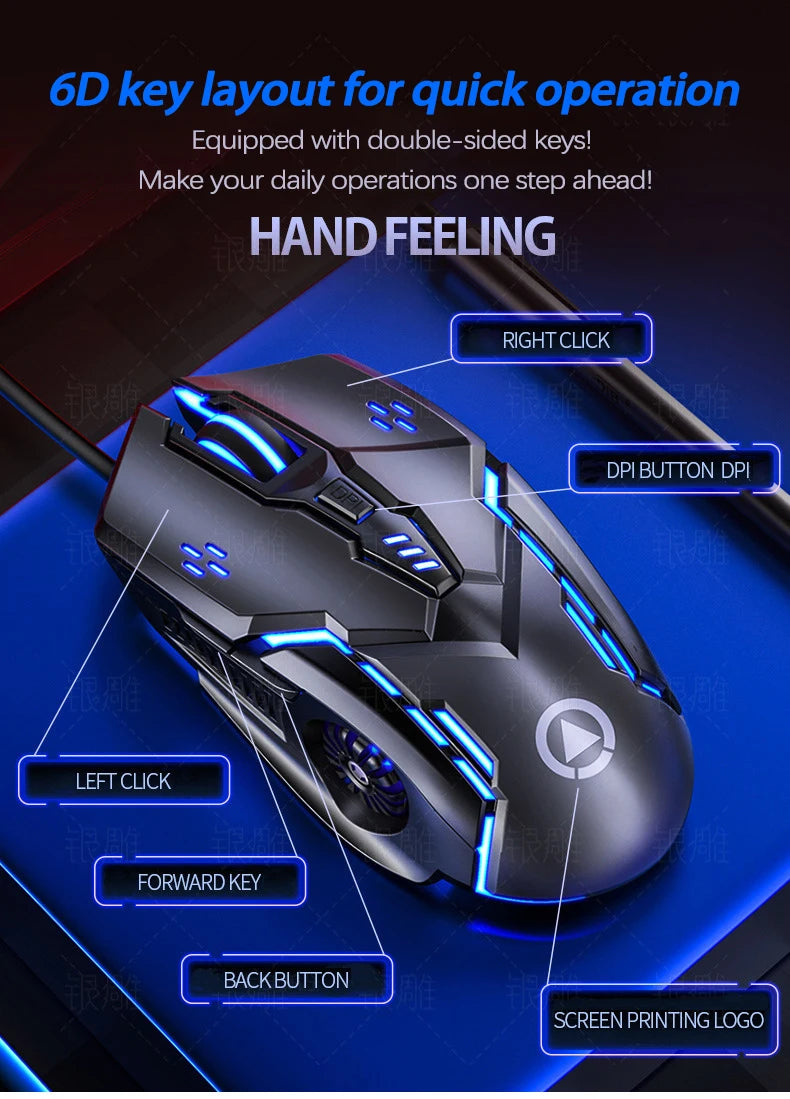 UTHAI G5 Six key 3200DPI wired illuminated gaming mouse, e-sports mechanical mute computer accessories