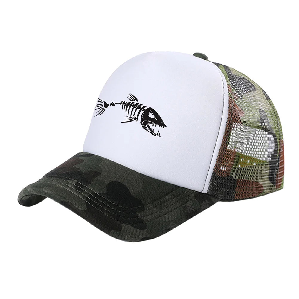 Fishbone Trucker Cap Men Fishing Skeleton Fish Bone Baseball Caps Unisex Mesh Net Hats MZ-496