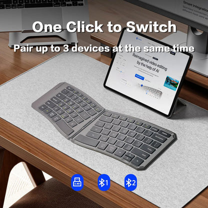 Teclado Bluetooth ergonómico plegable, teclado compacto dividido portátil para viajes de negocios, teclado inalámbrico plegable recargable