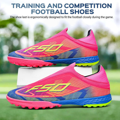 TF Soccer Shoes For Kids Youth PU Fabric Upper Rubber Sole Wear-resistant Non-slip Training Football Boots