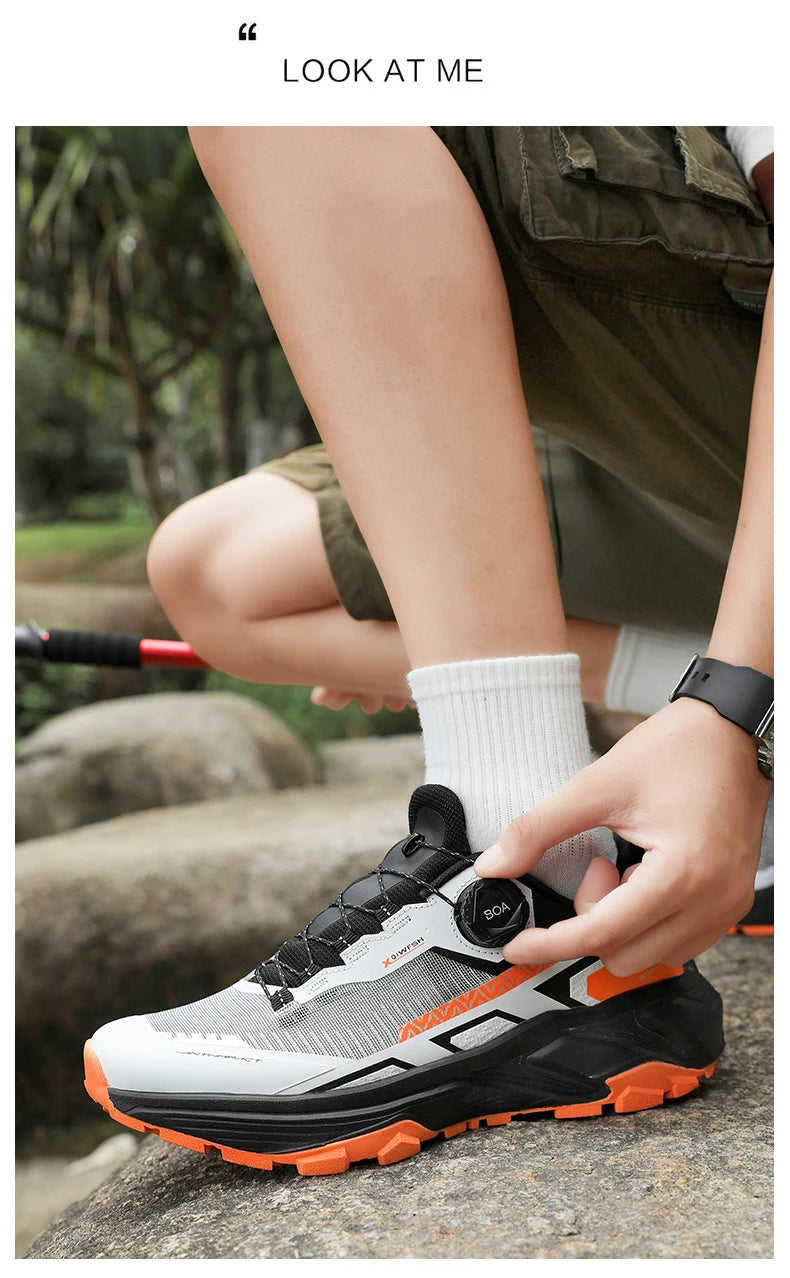 Sapatilhas de corrida para homem primavera e verão — calçado outdoor para caminhada, sapatilhas de trail resistentes ao desgaste com fecho BOA, respiráveis, estilo desportivo e casual
