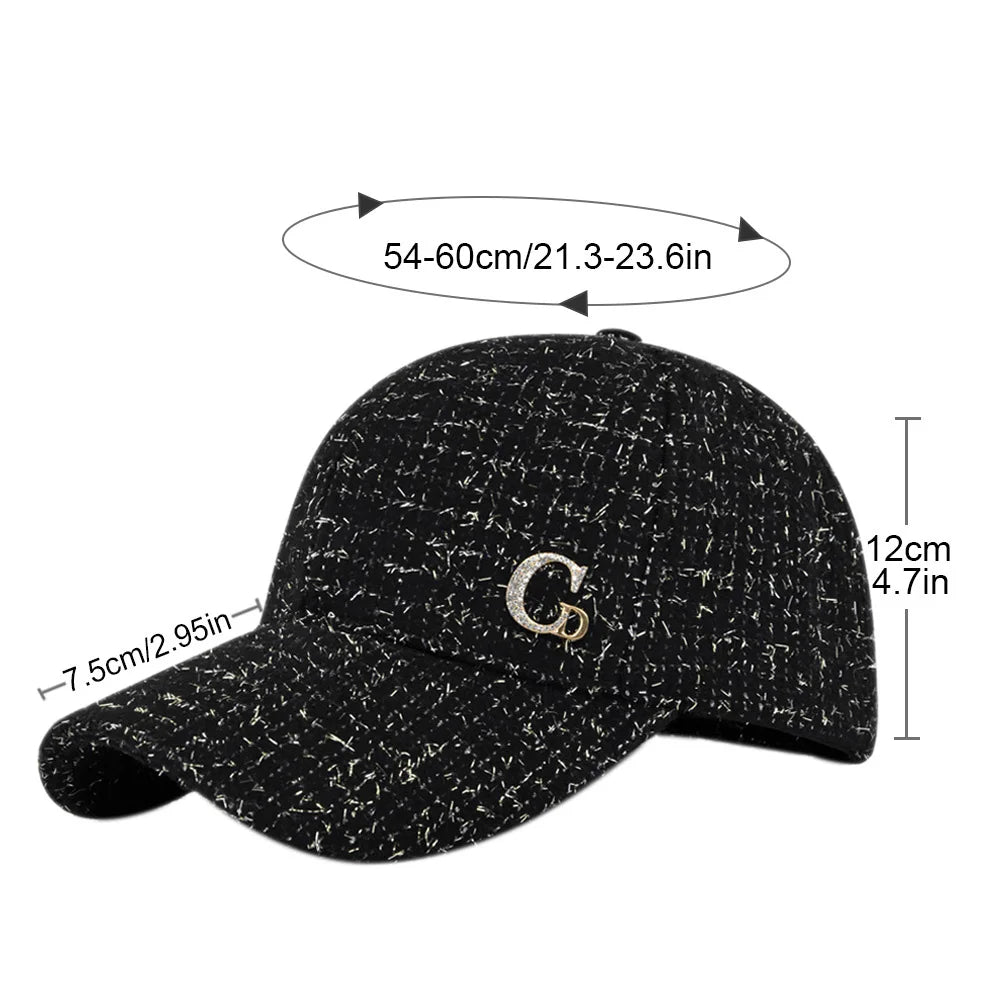 Baseballkappe mit Metall-M-Aufnäher, schwarz, elegante Herrenkappe, leichte, verstellbare Sonnenkappe für Damen