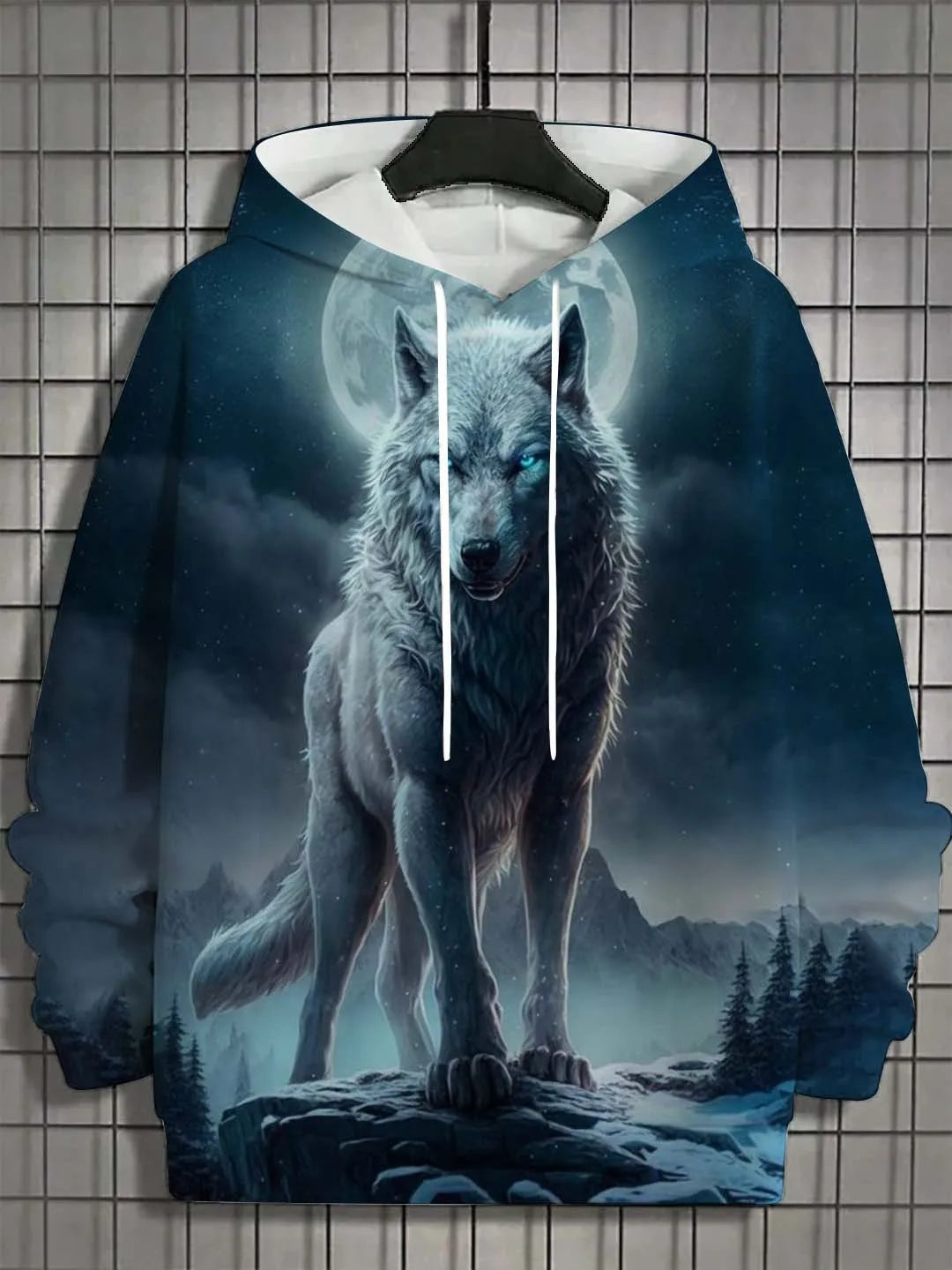 2025 Fashion Men's Autumn Wolf Printed Comfortable Soft Hooded Sports Shirt Outdoor City Street Top