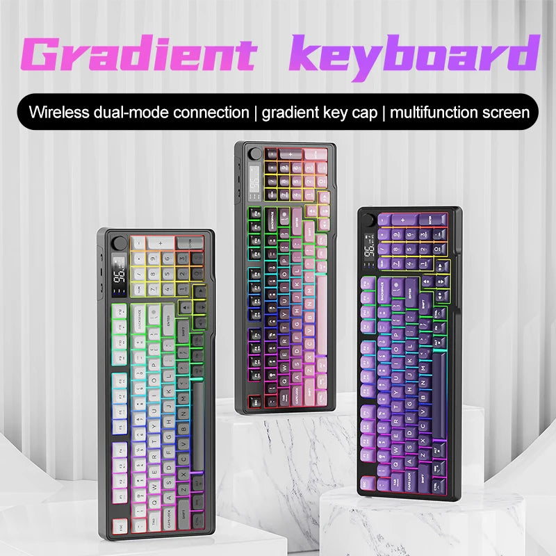 M96 Bluetooth-Tastatur Kabellose FREEWOLF Bildschirm-Gaming-Tastatur, elektronischer Bildschirm, Multi-Device-Verbindung, ergonomisches Gaming