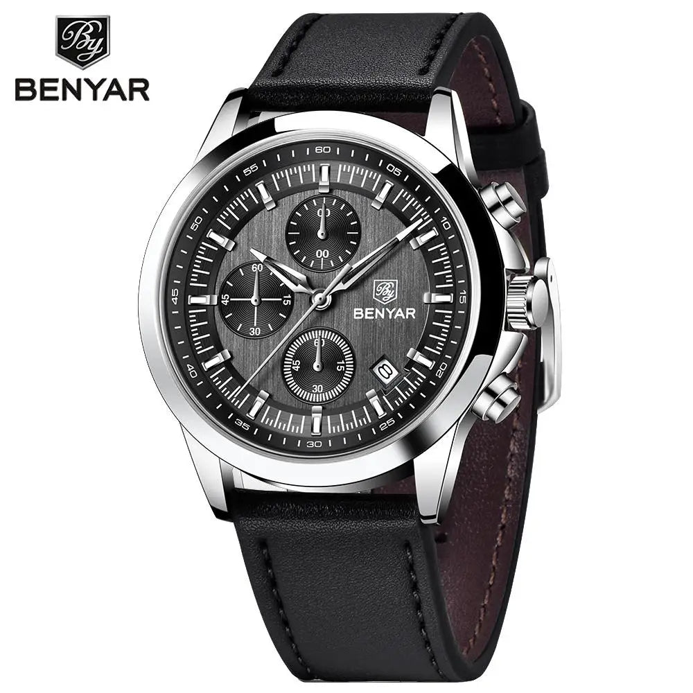 BENYAR 2024 New 40MM Men's Quartz Watch 50M Waterproof Automatic Diving Watch Luxury Fashion Men's Stainless Steel Watch