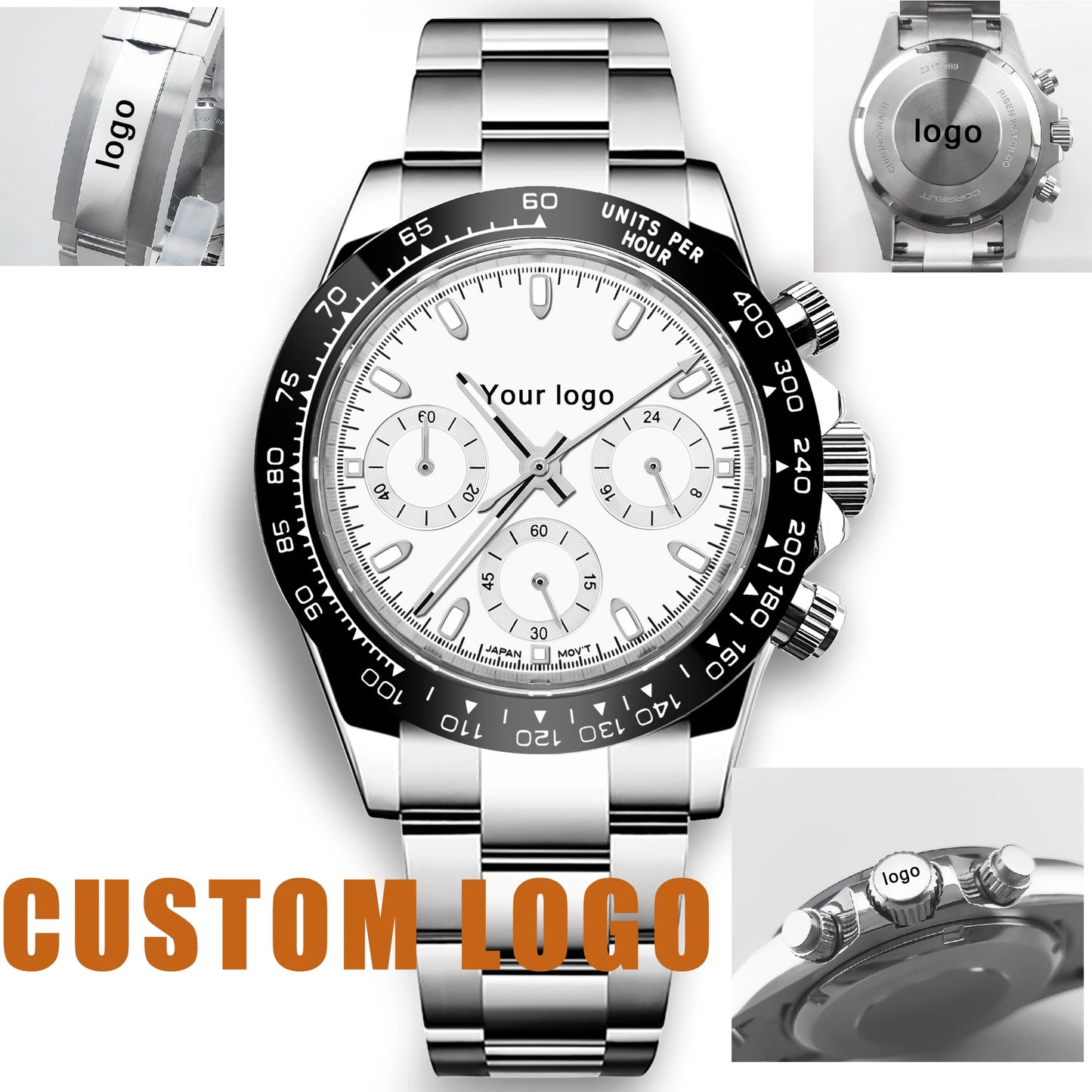 Custom Logo Panda Dial Daytona Homage Watch 40mm Stainless Steel Sapphire Ceramic Bezel Quartz Movement  Luxury Men RELOJ