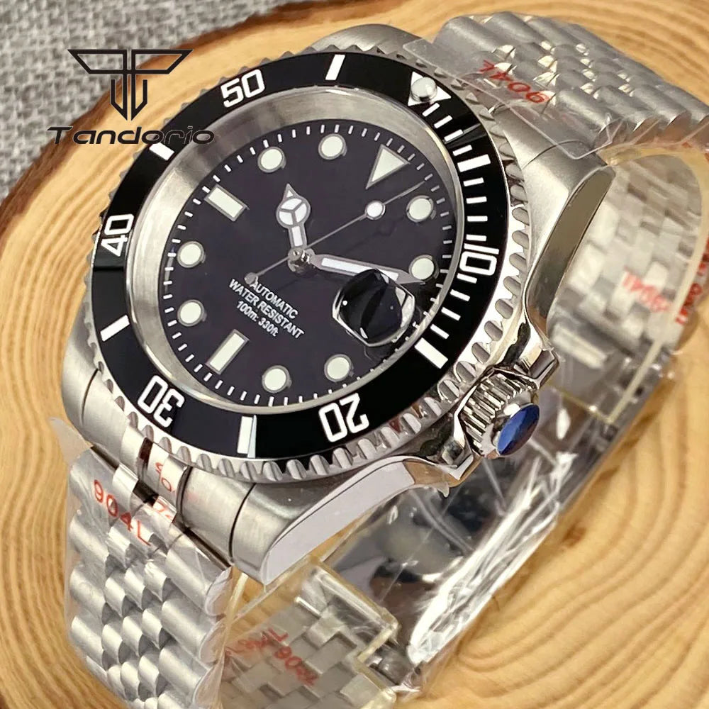 Tandorio 40mm Men's Automatic Watch Date Mechanical Miyota8215/PT5000 Movt Sapphire Business Waterproof Wristwatch Screw Crown