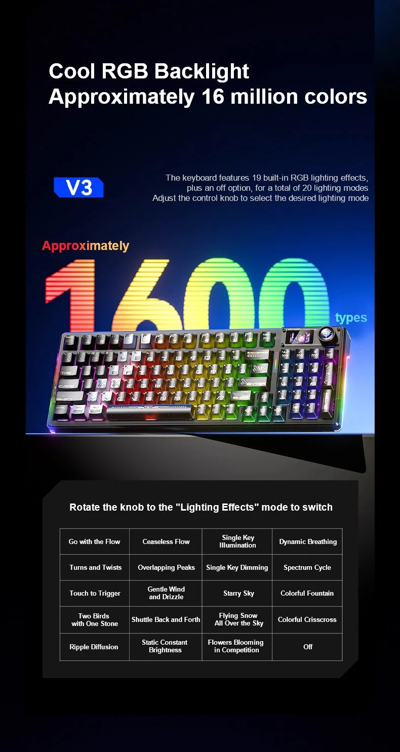 AULA F98Pro V3 Mechanical Keyboard 3-mode Wireless Bluetooth Hot-swap E-sports Customized Transparent Keycaps RGB Game Keyboards