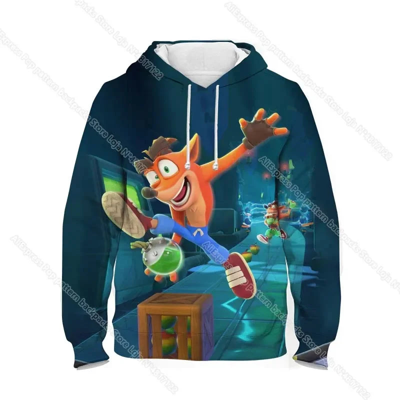 Dětské mikiny s kapucí Crash Bandicoot On the Run – jarní kolekce pro chlapce a dívky, mikiny s motivy z kreslených seriálů a anime, dětské svršky, kabáty a pulovry pro batolata