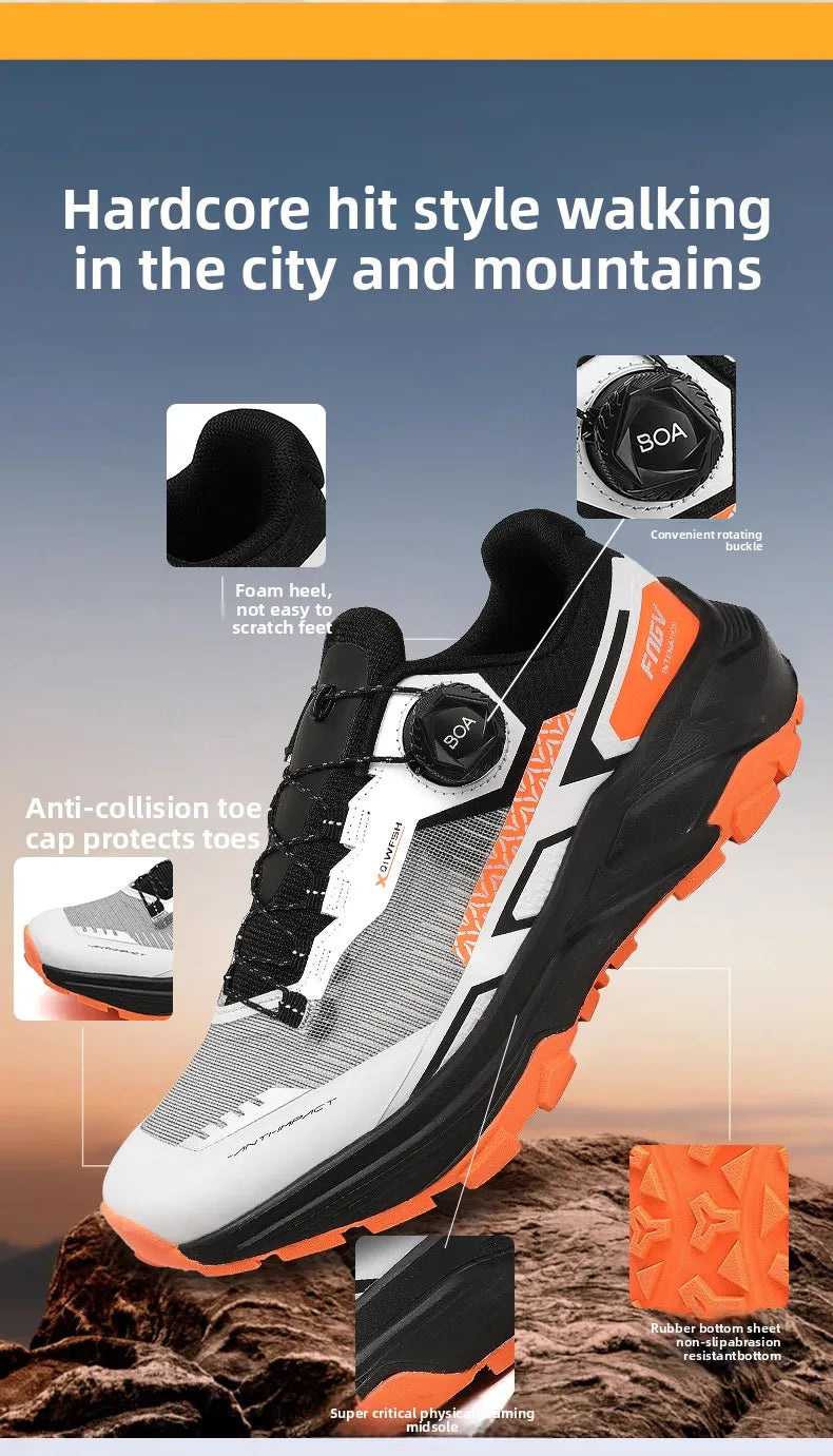 Sapatilhas de corrida para homem primavera e verão — calçado outdoor para caminhada, sapatilhas de trail resistentes ao desgaste com fecho BOA, respiráveis, estilo desportivo e casual
