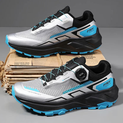 Sapatilhas de corrida para homem primavera e verão — calçado outdoor para caminhada, sapatilhas de trail resistentes ao desgaste com fecho BOA, respiráveis, estilo desportivo e casual