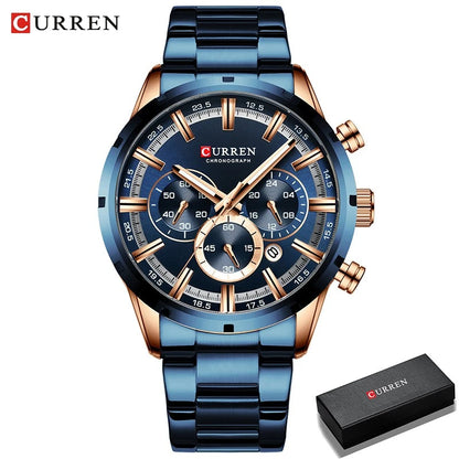 CURREN Top Brand Luxury Military Leather Wrist Watch Casual Sport Watches for Men Blue Man Clock Fashion Chronograph Wristwatch
