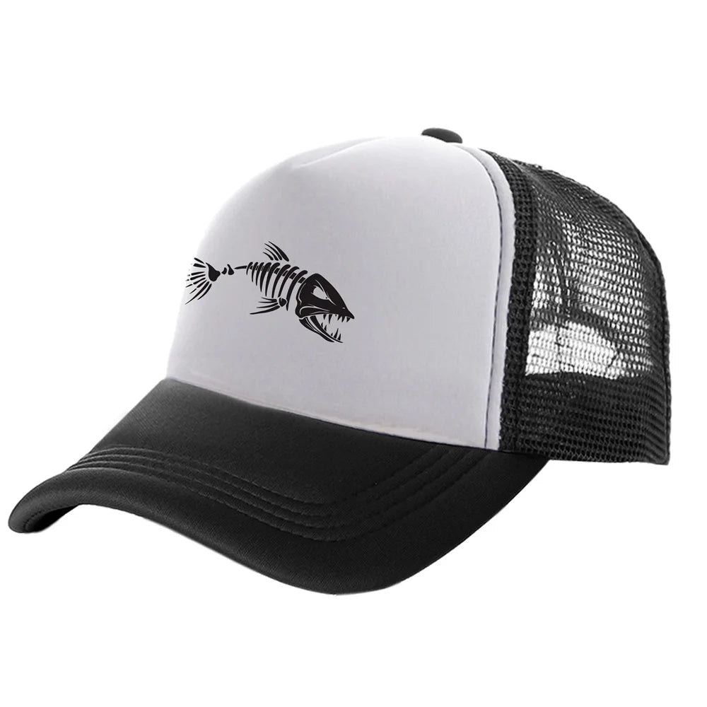 Fishbone Trucker Cap Men Fishing Skeleton Fish Bone Baseball Caps Unisex Mesh Net Hats MZ-496