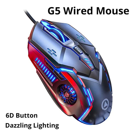 Ratón gaming con cable G5 Mute, seis teclas, iluminación luminosa, para e-sports, accesorio informático, ratón gaming para portátil y ordenador de sobremesa