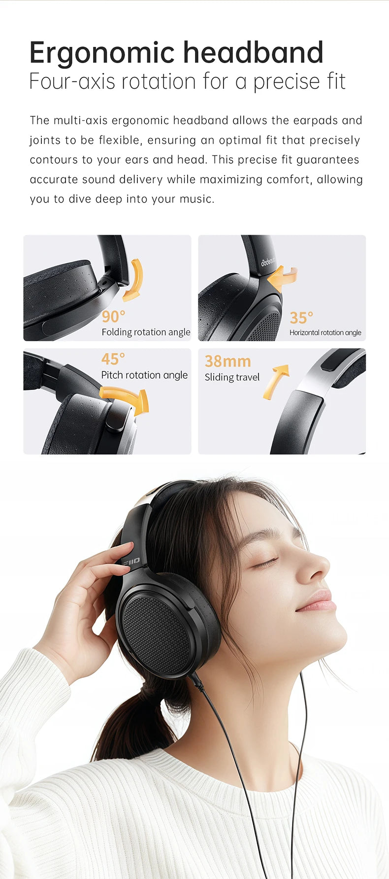 FiiO JT7 Planar-Magnetic-Audiophile-Kopfhörer – kabelgebundenes Over-Ear-HiFi-Headset mit 95x86mm-Treiber, verstellbarem Kopfbügel und 4.4mm/3.5mm-Kabel