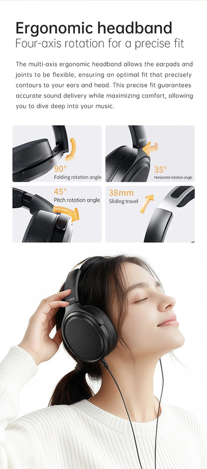 FiiO JT7 Planar-Magnetic-Audiophile-Kopfhörer – kabelgebundenes Over-Ear-HiFi-Headset mit 95x86mm-Treiber, verstellbarem Kopfbügel und 4.4mm/3.5mm-Kabel