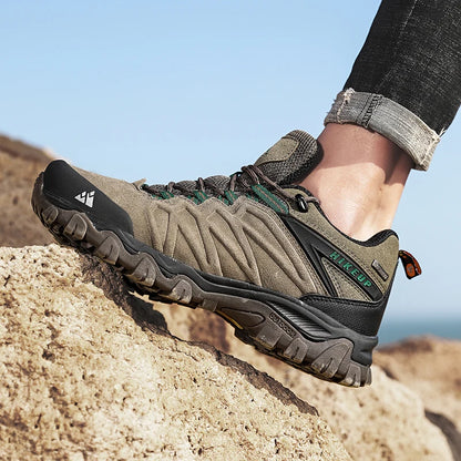 HIKEUP High-Quality Leather Hiking Shoes, Durable Outdoor Sport Men Trekking Leather Shoes, Lace-Up Climbing Hunting Sneakers